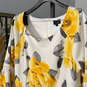 Floral Yellow and Gray Dress